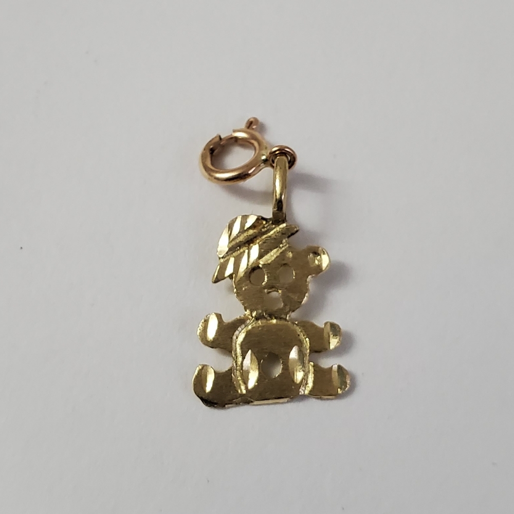 14K Gold Teddy Bear Charm with Engraved Details